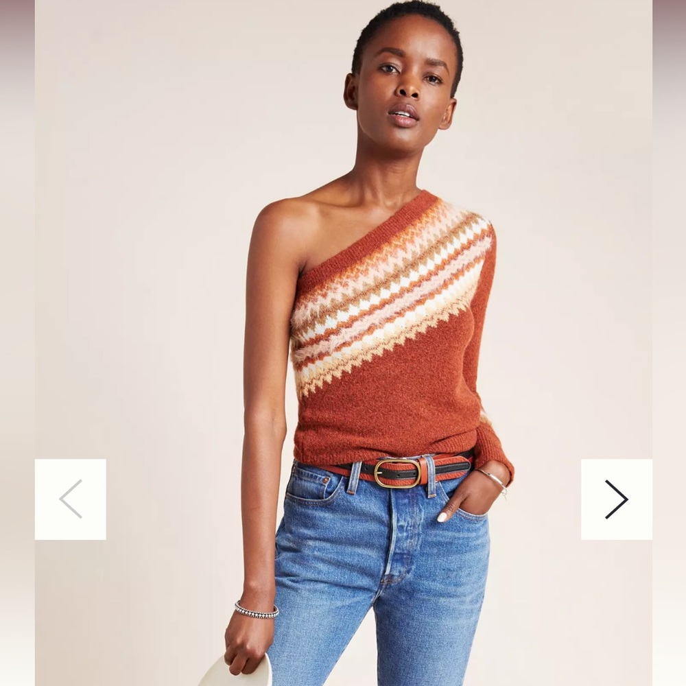 Chic Off-the-Shoulder Sweater in Rust and Cream